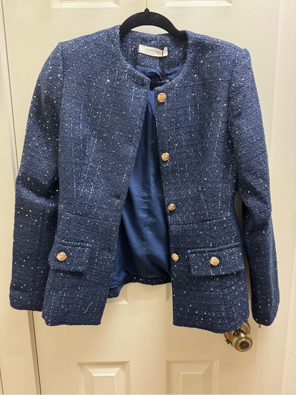 Commense Navy Tweed Blazer with Gold Buttons